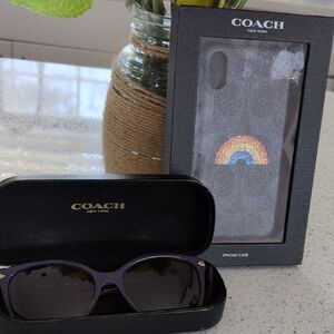 Coach Black Sunglasses and Glitter Rainbow iPhone Case